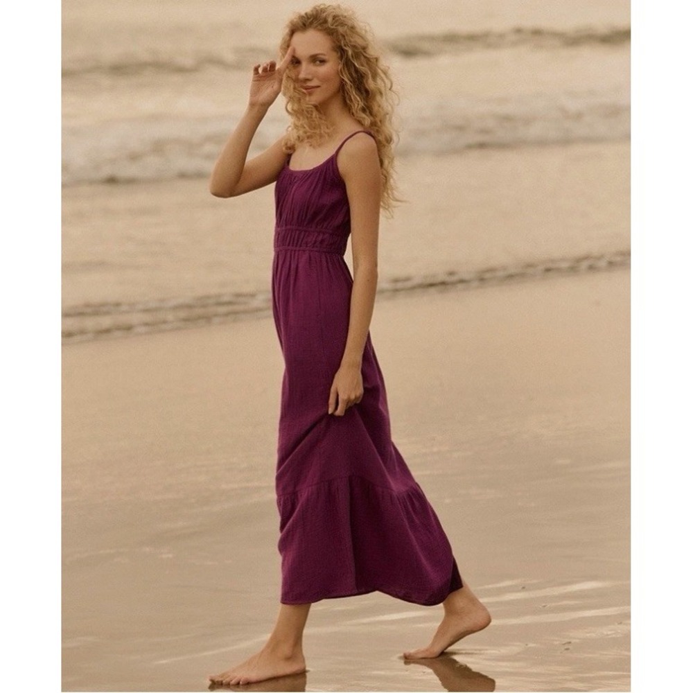Pact Coastal Double Gauze Cami Maxi Dress Sangria Purple Medium WB1-WQC - Picture 2 of 13
